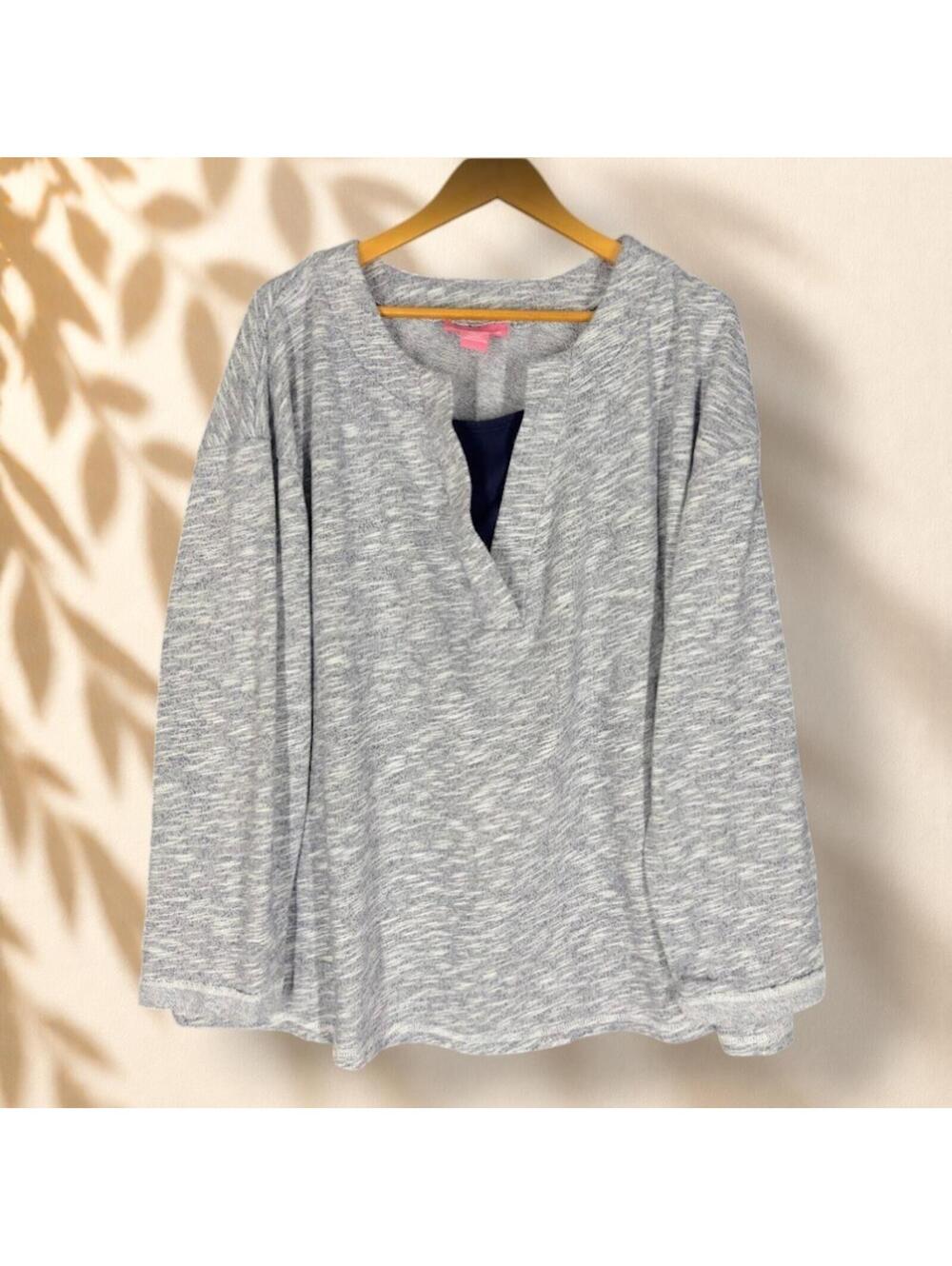 Woman Within Sweater Pullover Women 3X Plus Gray Knit V-Neck Long Sleeve Soft